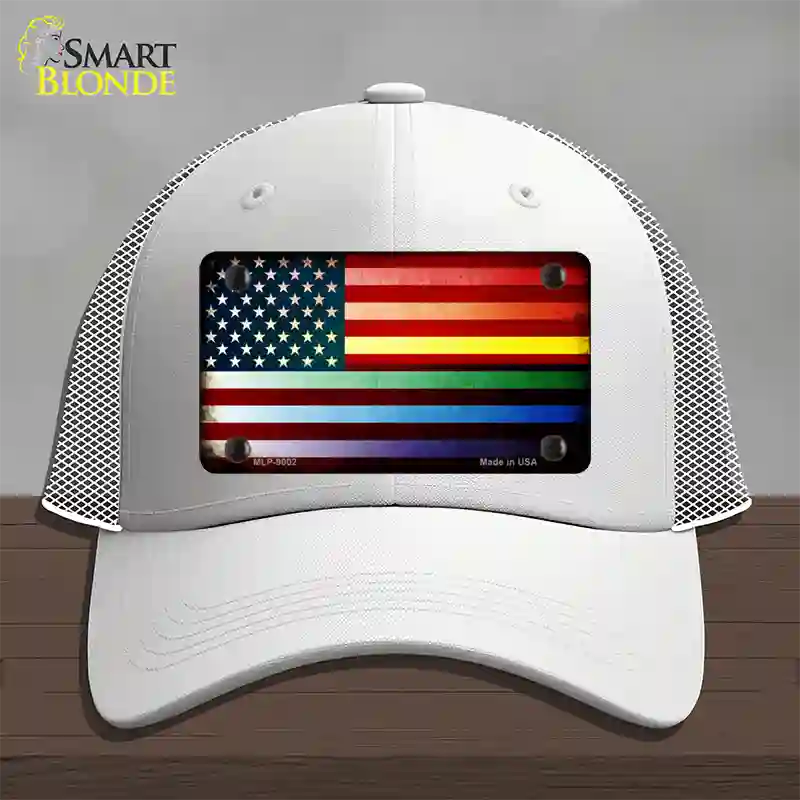 American Flag Rainbow Novelty License Plate Hat Mesh / White