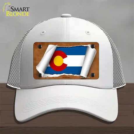 Colorado Flag Scroll Novelty License Plate Hat Mesh / White