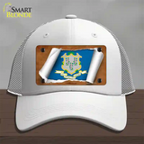 Connecticut Flag Scroll Novelty License Plate Hat Mesh / White