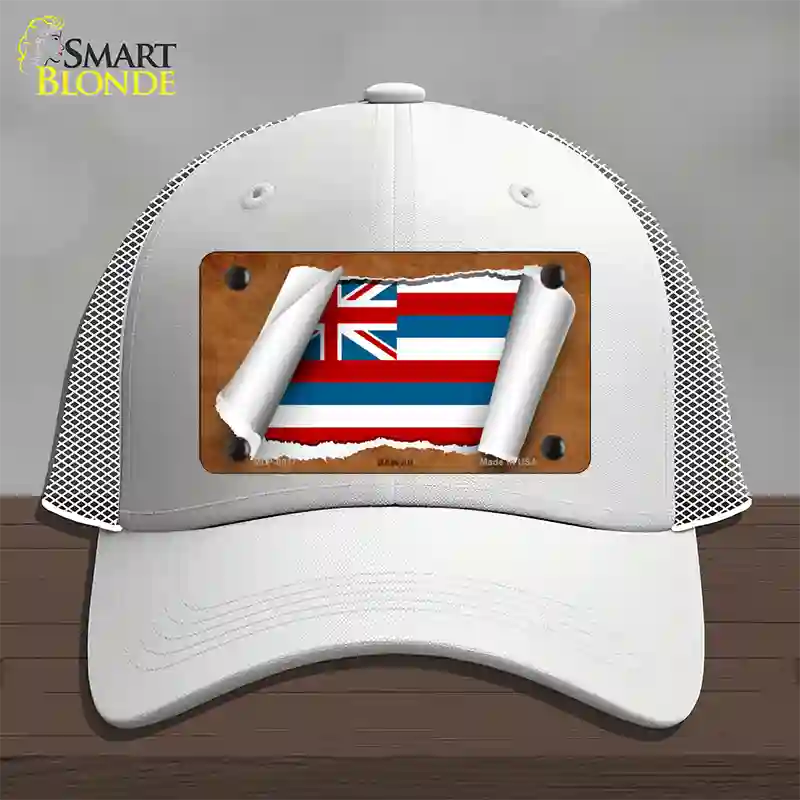 Hawaii Flag Scroll Novelty License Plate Hat Mesh / White