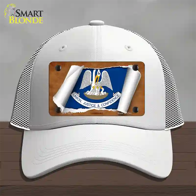 Louisiana Flag Scroll Novelty License Plate Hat Mesh / White