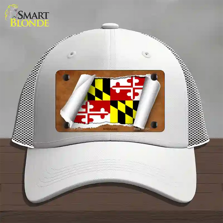 Maryland Flag Scroll Novelty License Plate Hat Mesh / White