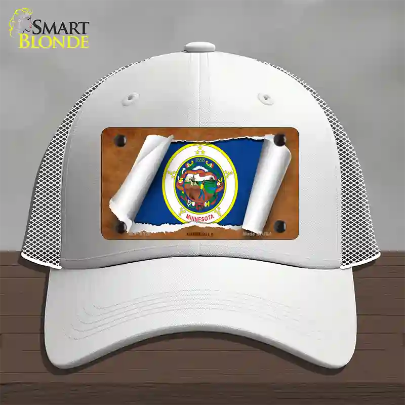 Minnesota Flag Scroll Novelty License Plate Hat Mesh / White