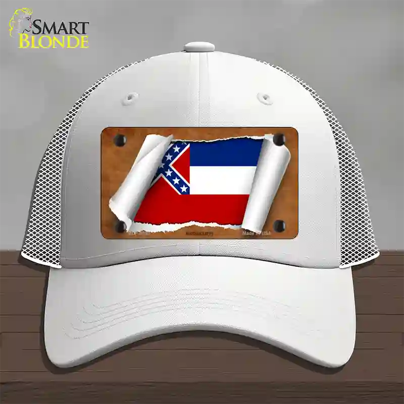 Mississippi Flag Scroll Novelty License Plate Hat Mesh / White