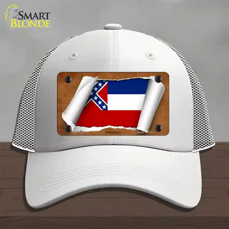 Mississippi Flag Scroll Novelty License Plate Hat Mesh / White