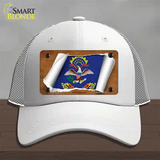 North Dakota Flag Scroll Novelty License Plate Hat Mesh / White