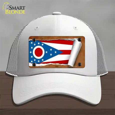 Ohio Flag Scroll Novelty License Plate Hat Mesh / White