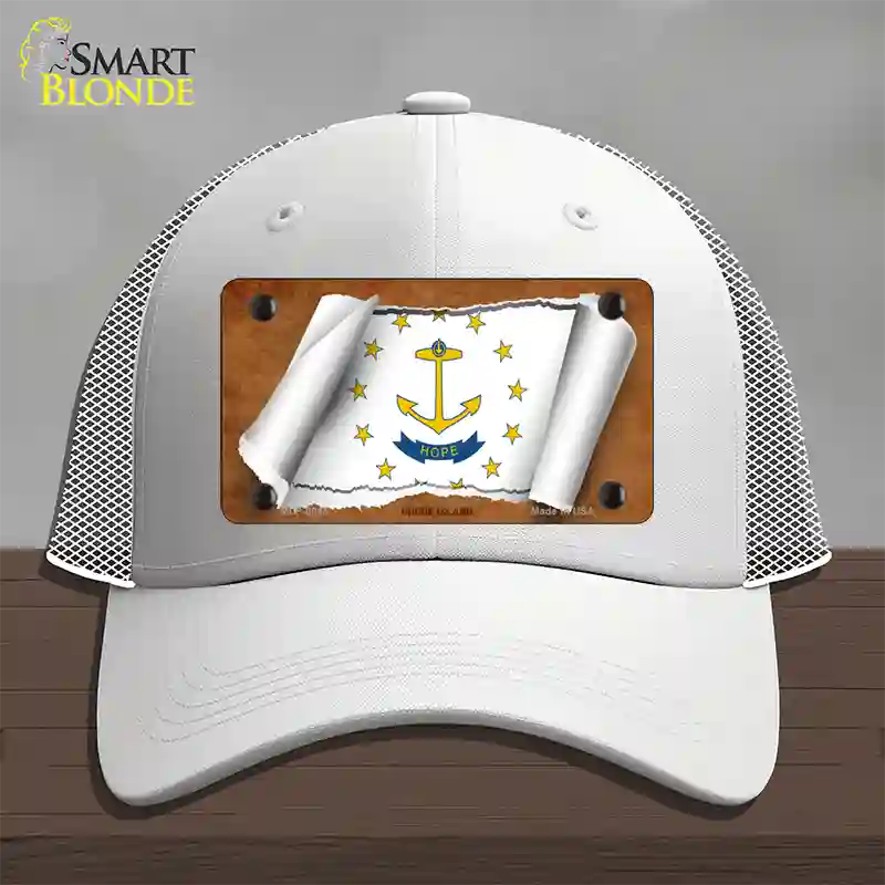 Rhode Island Flag Scroll Novelty License Plate Hat Mesh / White