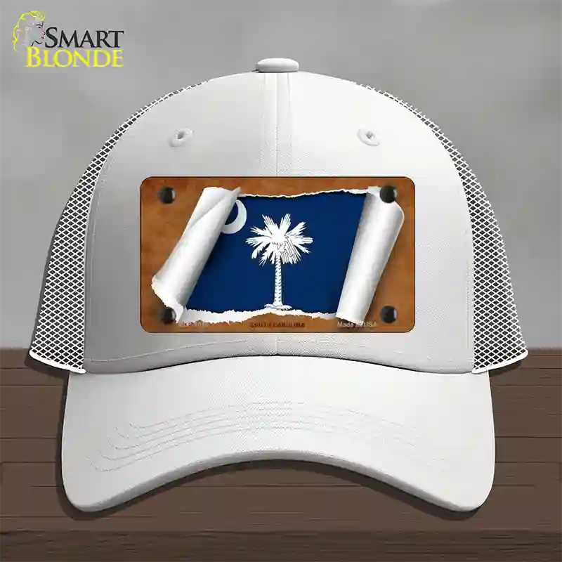 South Carolina Flag Scroll Novelty License Plate Hat Mesh / White