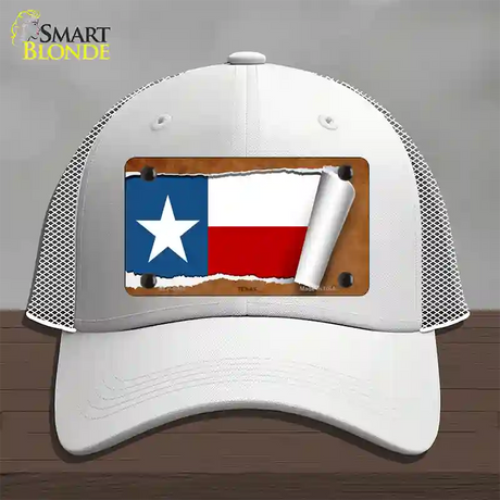 Texas Flag Scroll Novelty License Plate Hat Mesh / White