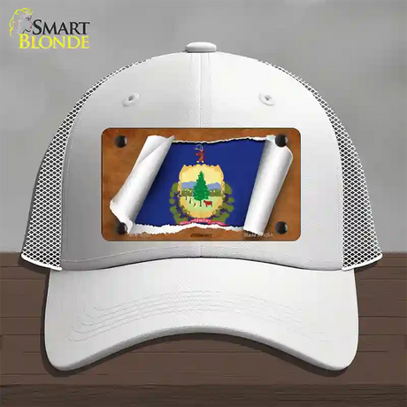 Vermont Flag Scroll Novelty License Plate Hat Mesh / White