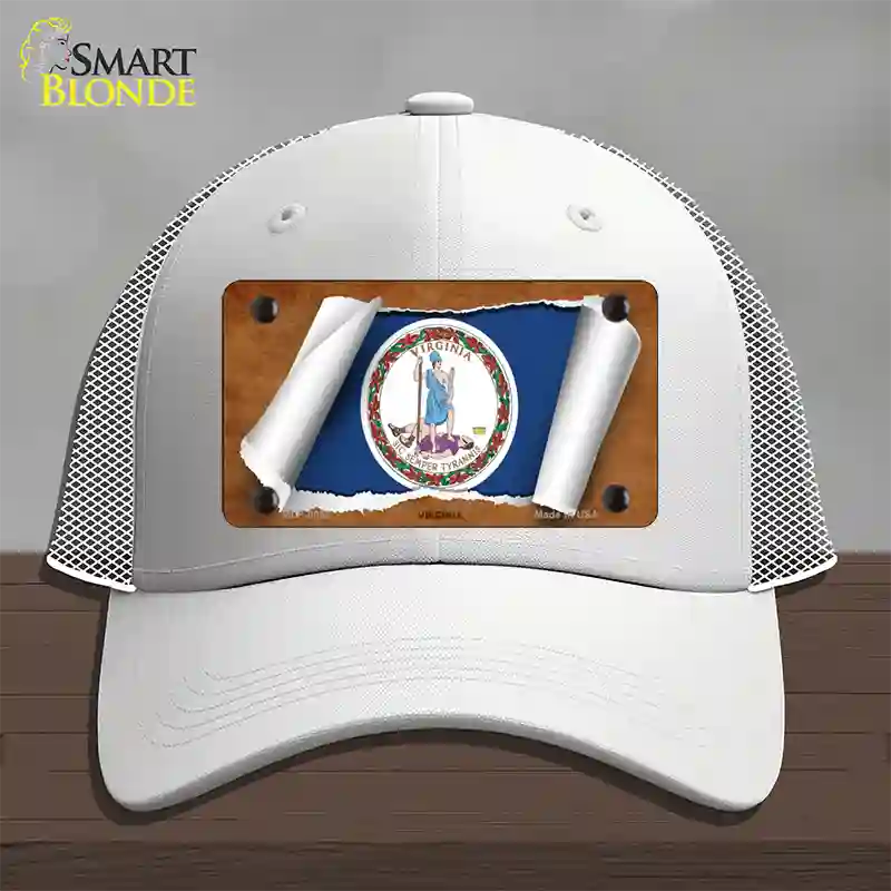 Virginia Flag Scroll Novelty License Plate Hat Mesh / White