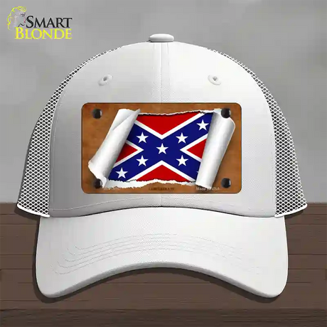 Confederate Flag Scroll Novelty License Plate Hat Mesh / White