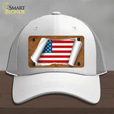 American Flag Scroll Novelty License Plate Hat Mesh / White