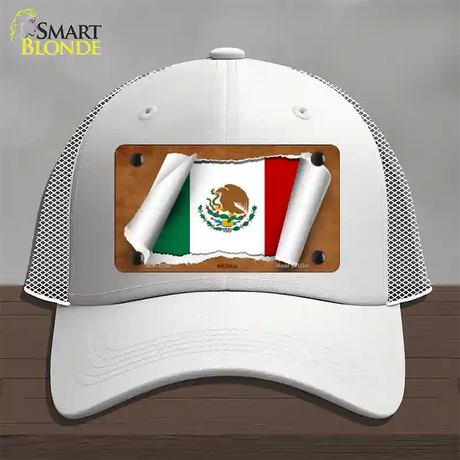 Mexico Flag Scroll Novelty License Plate Hat Mesh / White