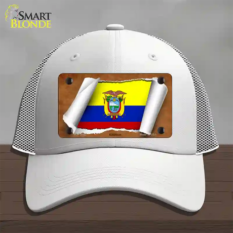 Ecuador Flag Scroll Novelty License Plate Hat Mesh / White