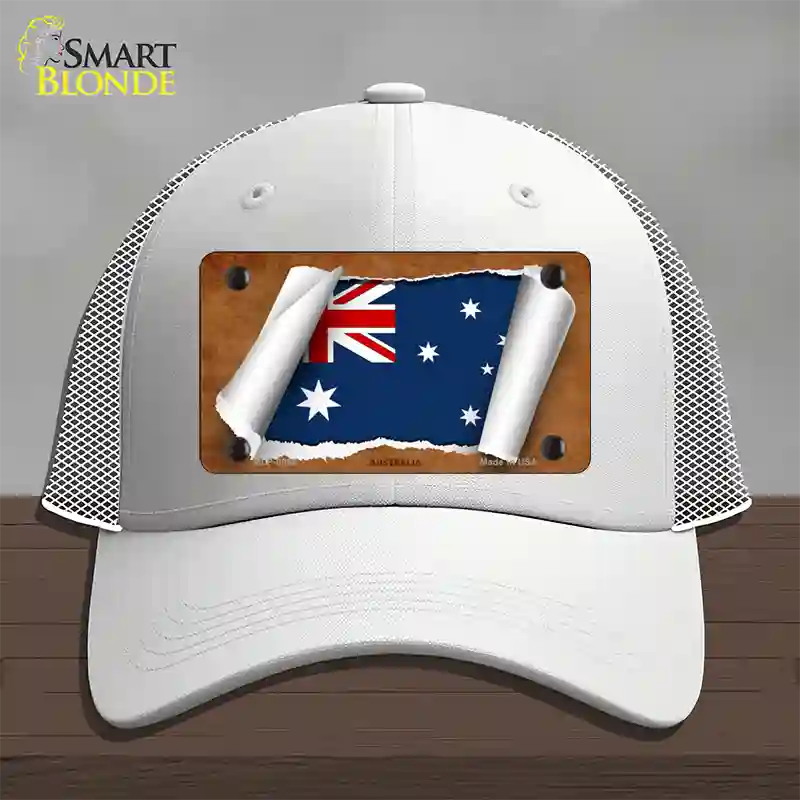 Australia Flag Scroll Novelty License Plate Hat Mesh / White