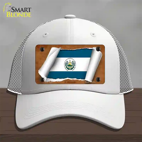 El Salvador Flag Scroll Novelty License Plate Hat Mesh / White