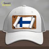 Finland Flag Scroll Novelty License Plate Hat Mesh / White