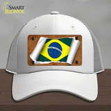 Brazil Flag Scroll Novelty License Plate Hat Mesh / White