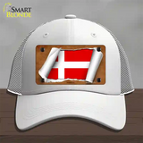 Denmark Flag Scroll Novelty License Plate Hat Mesh / White