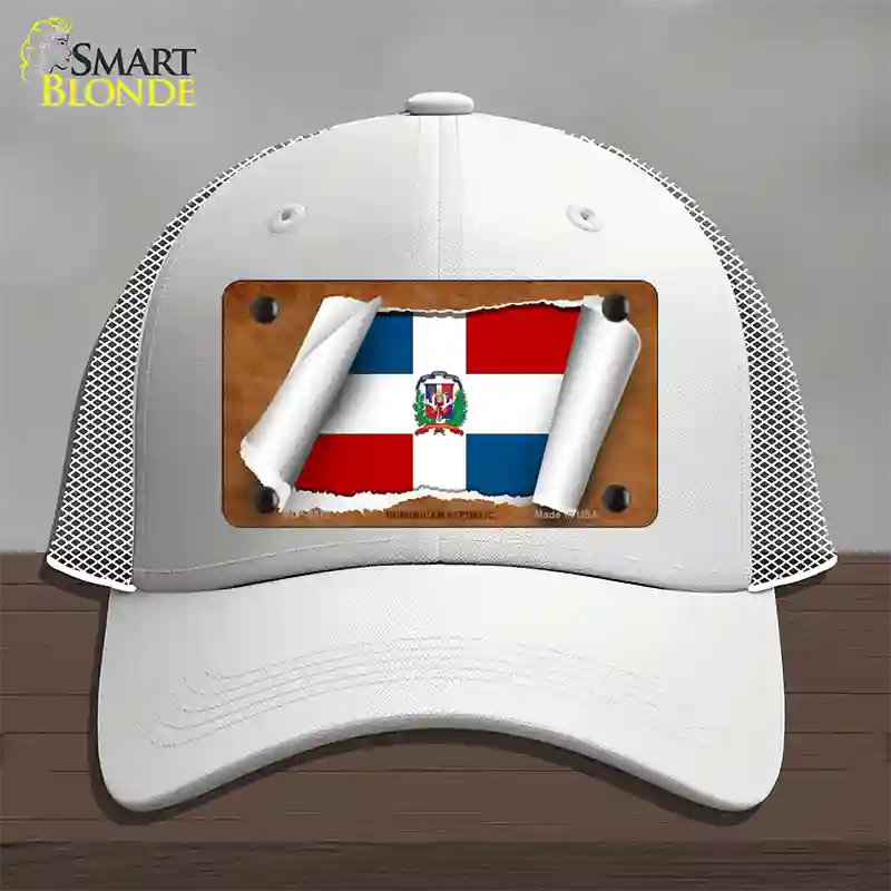 Dominican Republic Flag Scroll Novelty License Plate Hat Mesh / White