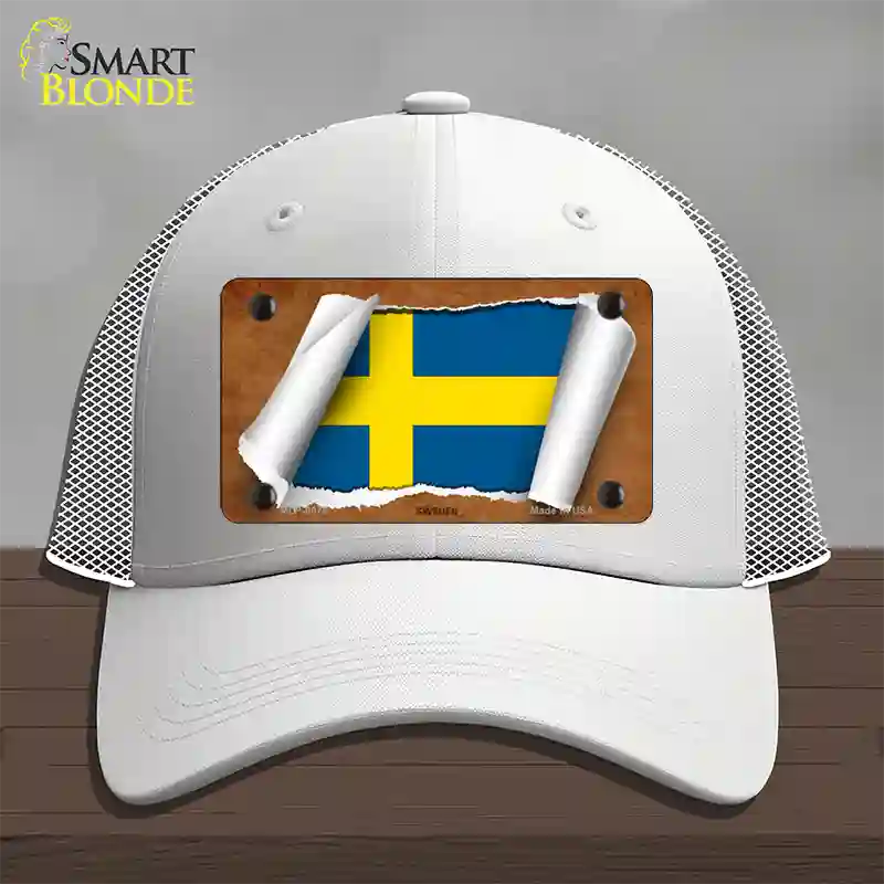 Sweden Flag Scroll Novelty License Plate Hat Mesh / White