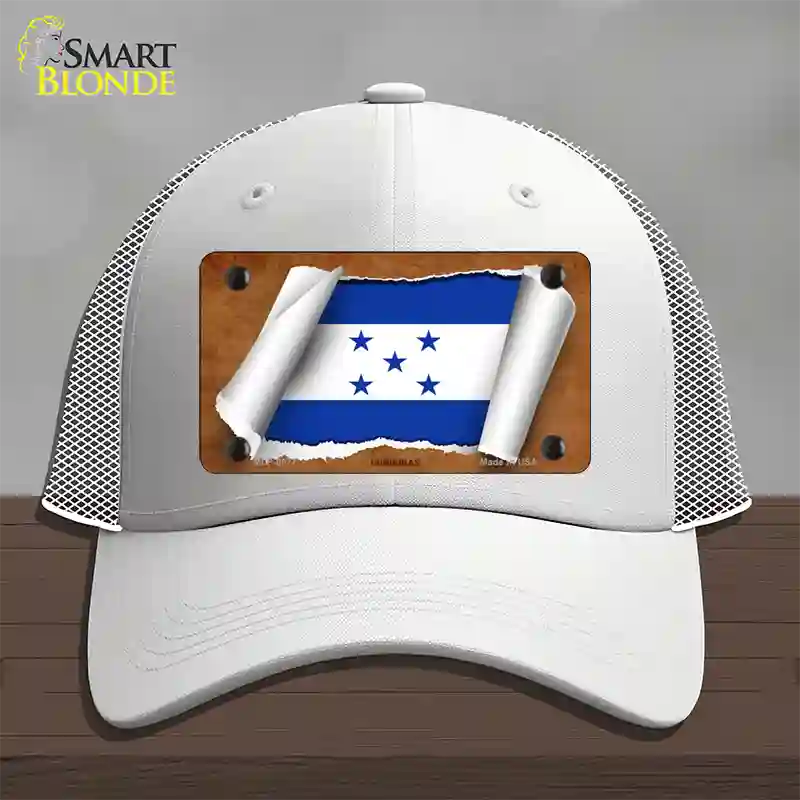 Honduras Flag Scroll Novelty License Plate Hat Mesh / White