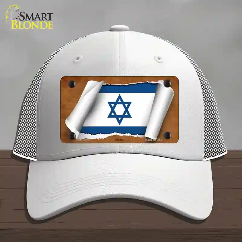 Israel Flag Scroll Novelty License Plate Hat Mesh / White