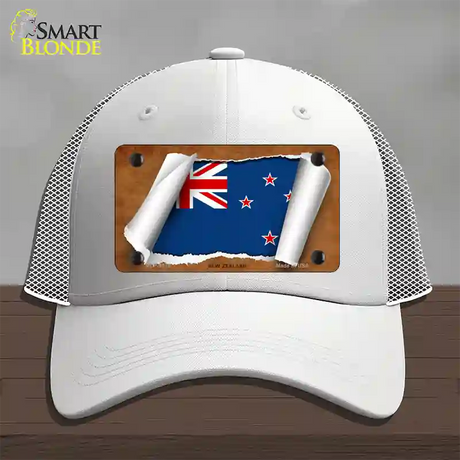 New Zealand Flag Scroll Novelty License Plate Hat Mesh / White