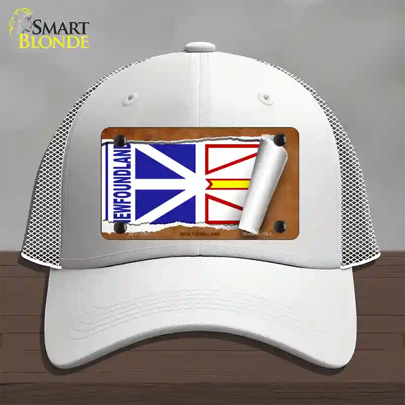 Newfoundland Flag Scroll Novelty License Plate Hat Mesh / White