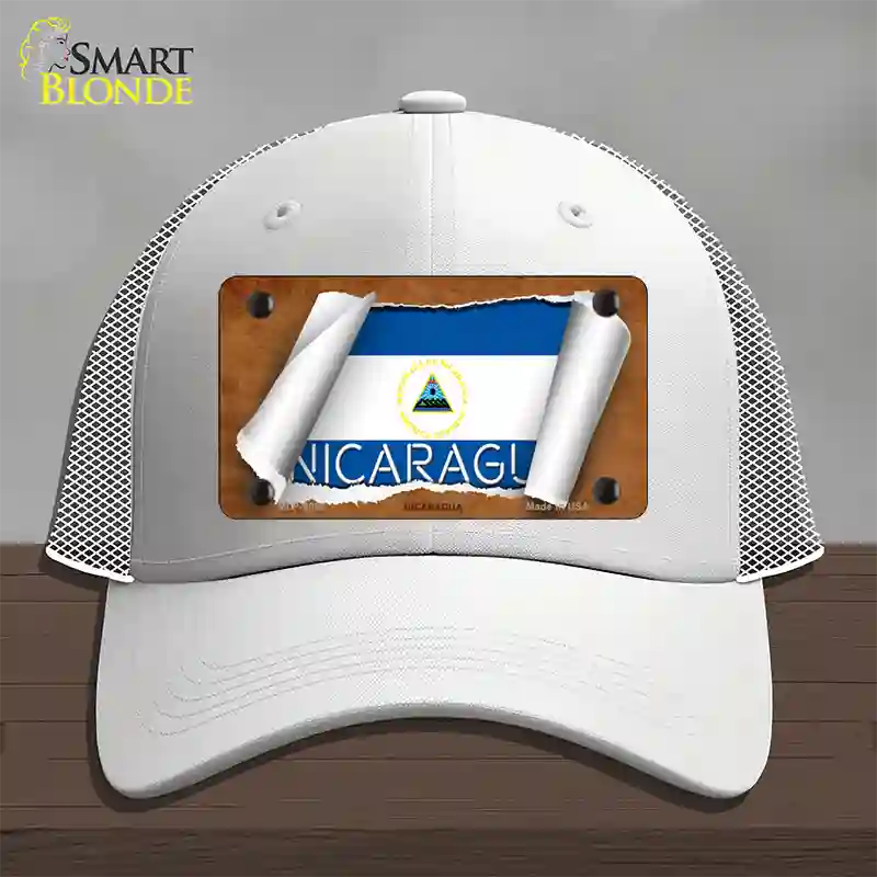 Nicaragua Flag Scroll Novelty License Plate Hat Mesh / White