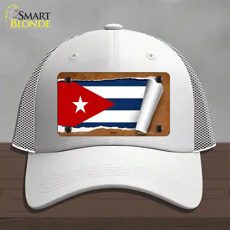 Cuba Flag Scroll Novelty License Plate Hat Mesh / White