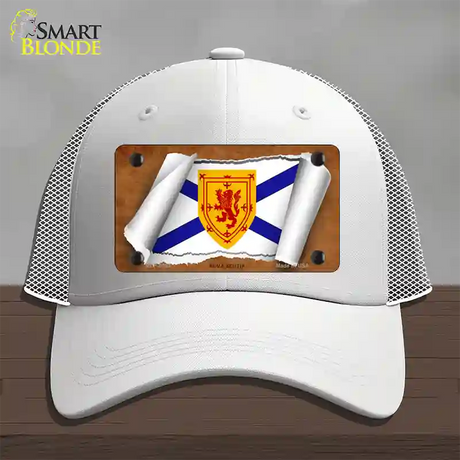 Nova Scotia Flag Scroll Novelty License Plate Hat Mesh / White