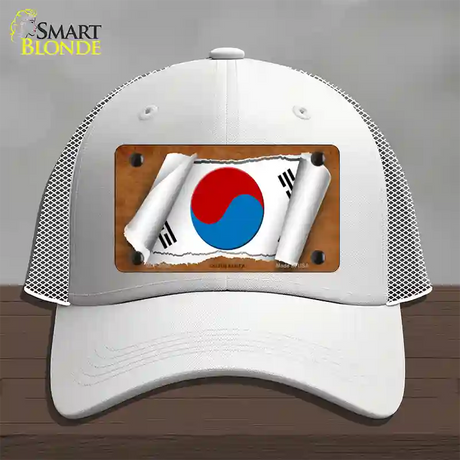 South Korea Flag Scroll Novelty License Plate Hat Mesh / White