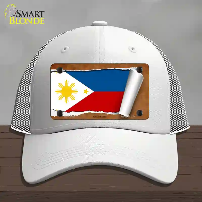 Philippines Flag Scroll Novelty License Plate Hat Mesh / White