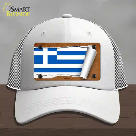 Greece Flag Scroll Novelty License Plate Hat Mesh / White