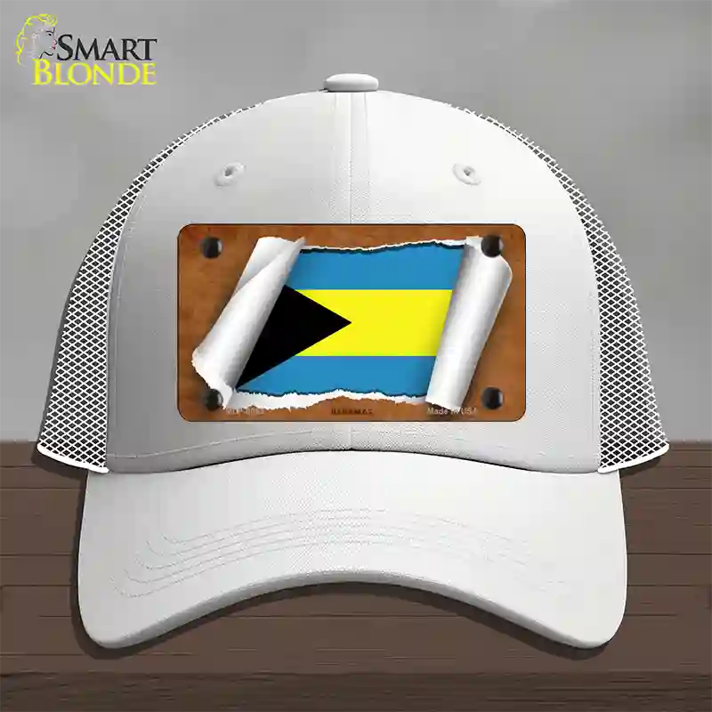 Bahamas Flag Scroll Novelty License Plate Hat Mesh / White