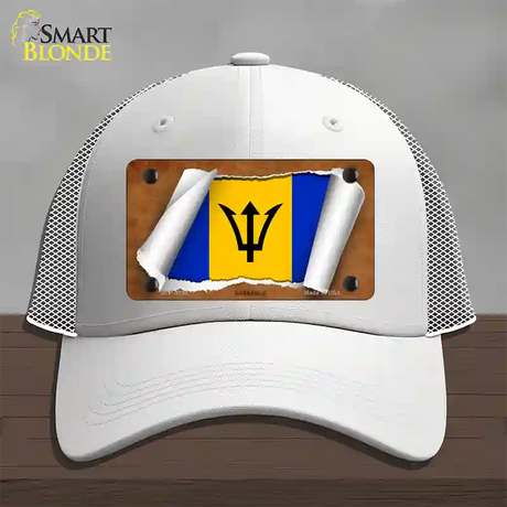 Barbados Flag Scroll Novelty License Plate Hat Mesh / White