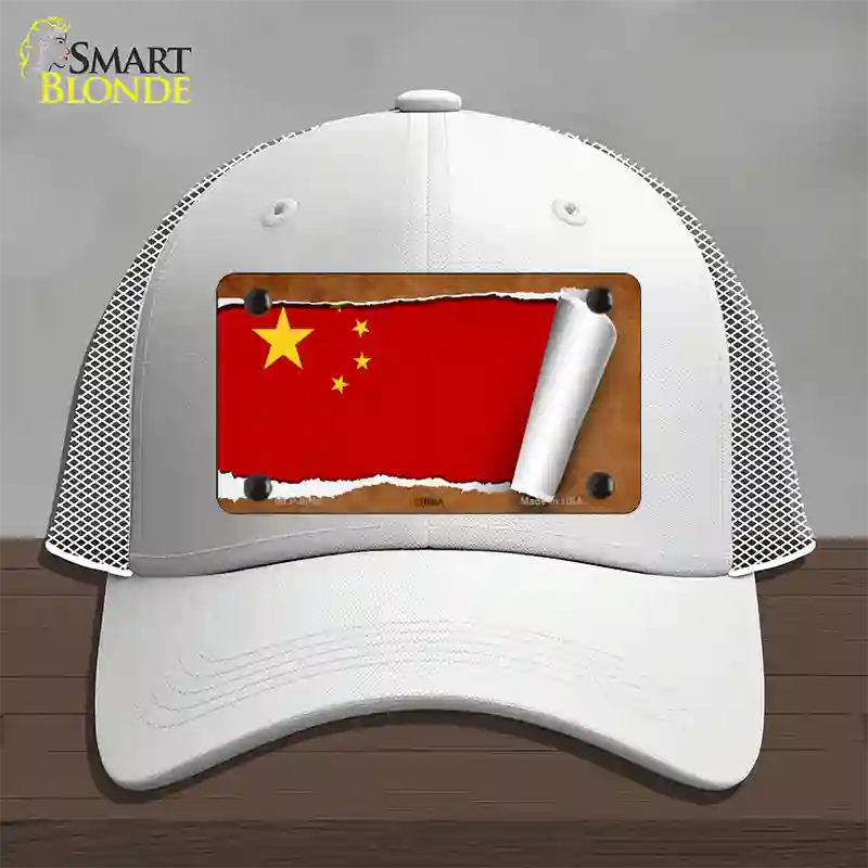 China Flag Scroll Novelty License Plate Hat Mesh / White