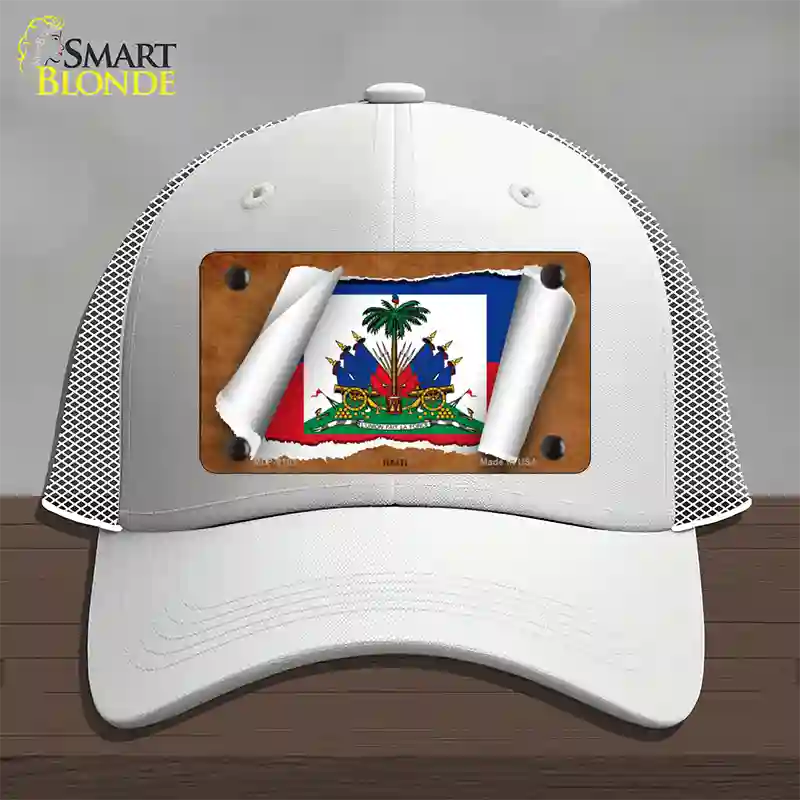 Haiti Flag Scroll Novelty License Plate Hat Mesh / White