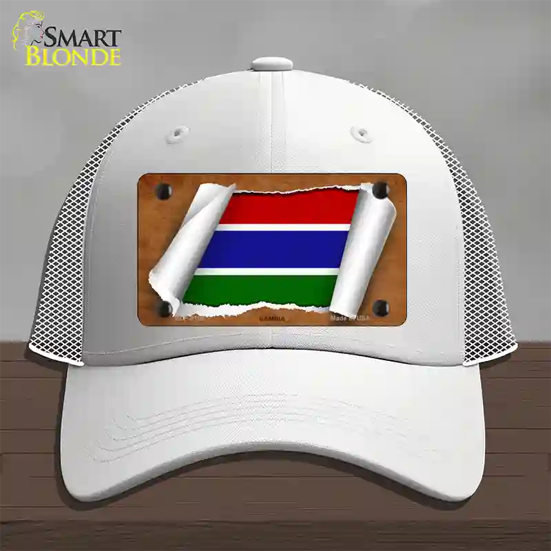 Gambia Flag Scroll Novelty License Plate Hat Mesh / White