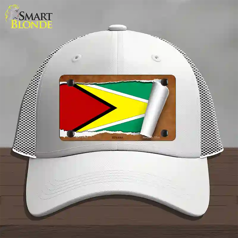 Guyana Flag Scroll Novelty License Plate Hat Mesh / White