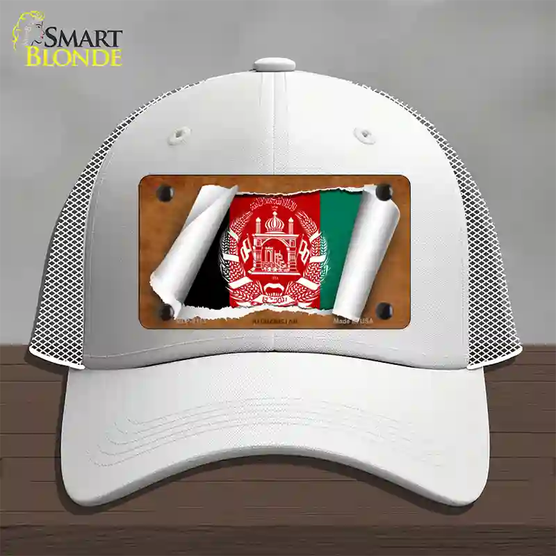 Afghanistan Flag Scroll Novelty License Plate Hat Mesh / White