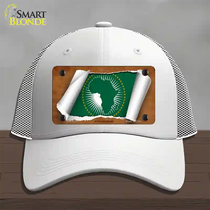 African Union Flag Scroll Novelty License Plate Hat Mesh / White