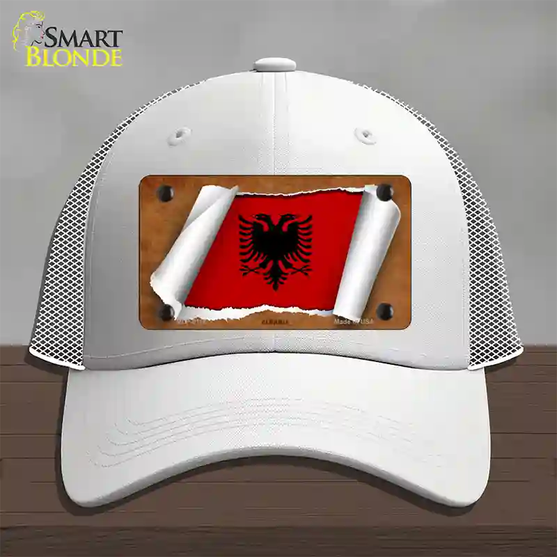 Albania Flag Scroll Novelty License Plate Hat Mesh / White