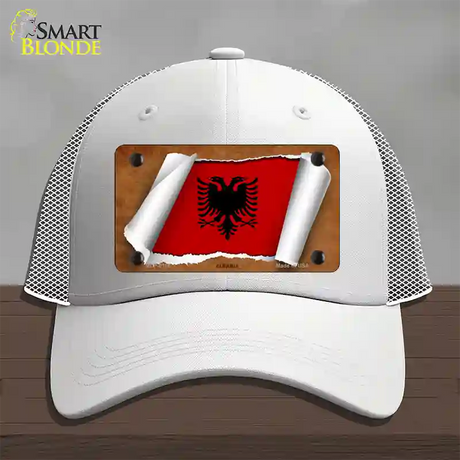 Albania Flag Scroll Novelty License Plate Hat Mesh / White