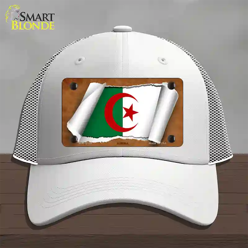 Algeria Flag Scroll Novelty License Plate Hat Mesh / White