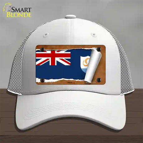 Anguilla Flag Scroll Novelty License Plate Hat Mesh / White