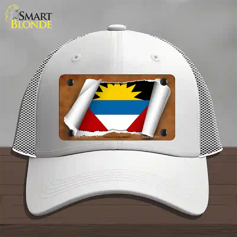 Antigua & Barbuda Flag Scroll Novelty License Plate Hat Mesh / White